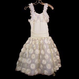 Curtain Call Ivory Ballet Tutu Silver Sequins Flowers Size Child XL